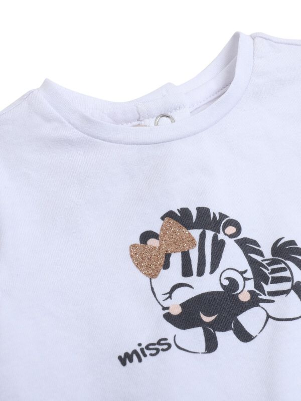 Girls White Printed T- Shirt with Short Pants image number 3